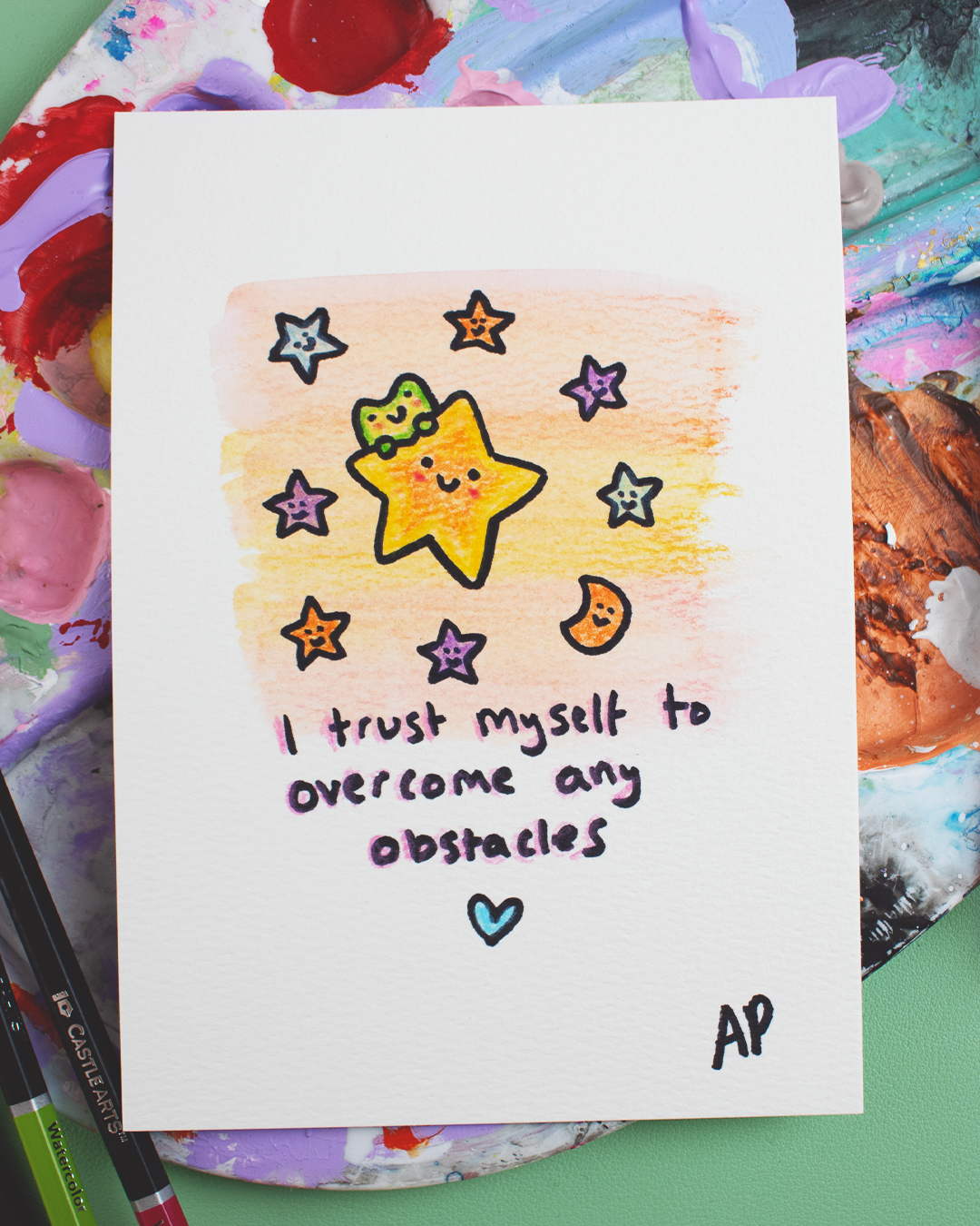 Mini Manifestation 1/20: I Trust Myself - Watercolour and Ink original artwork on A5 textured art paper