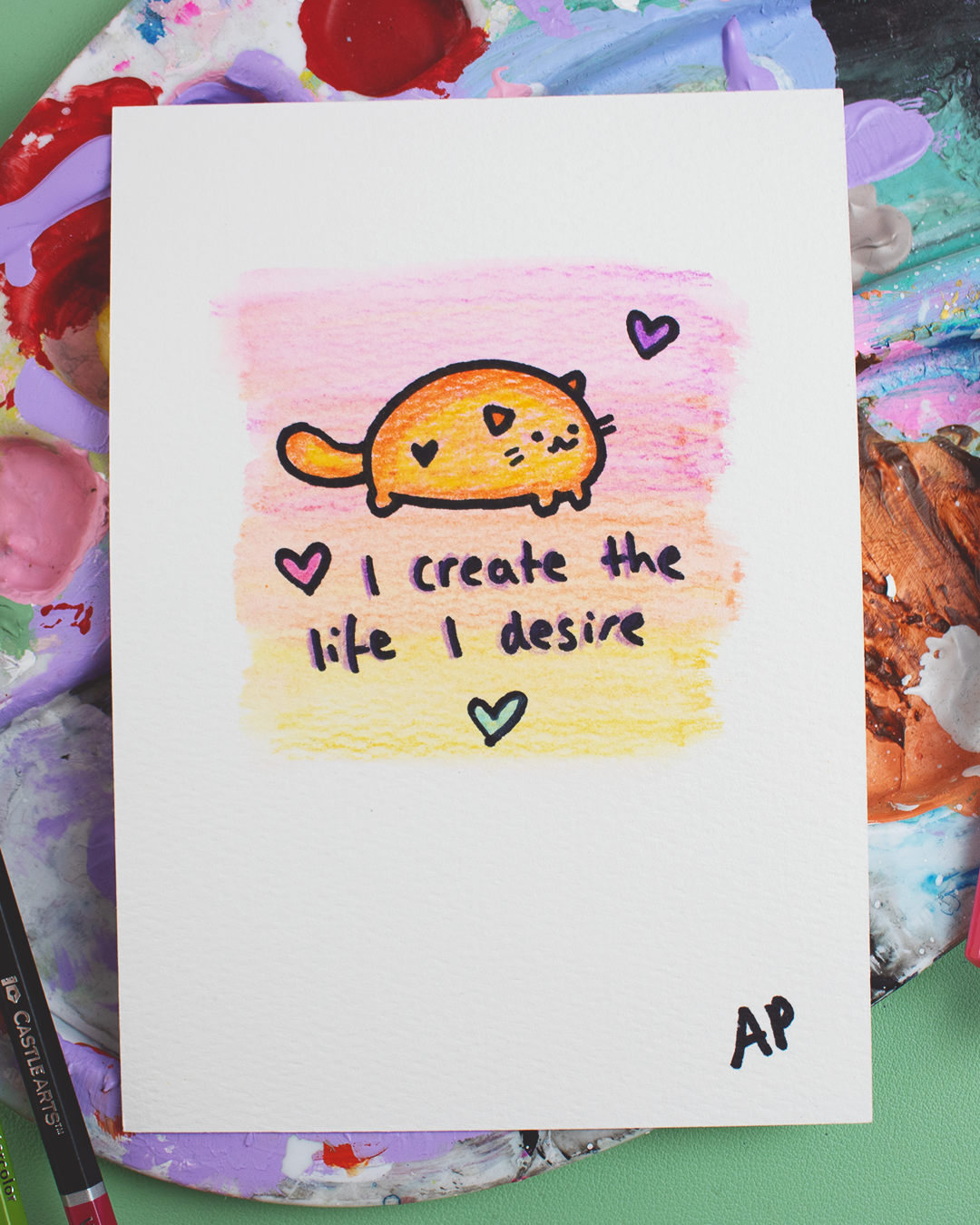 Mini Manifestation 14/20: I Create the Life I Desire - Watercolour and Ink original artwork on A5 textured art paper