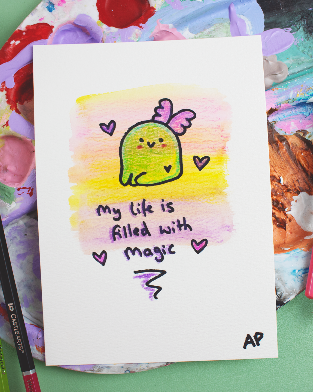 Mini Manifestation 3/20: My Life is Filled with Magic - Watercolour and Ink original artwork on A5 textured art paper