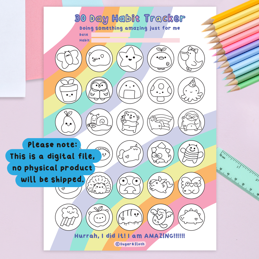Digital Download PDF: 30 Day Habit Tracker - Colour-in Download