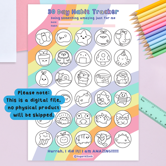 Digital Download PDF: 30 Day Habit Tracker - Colour-in Download