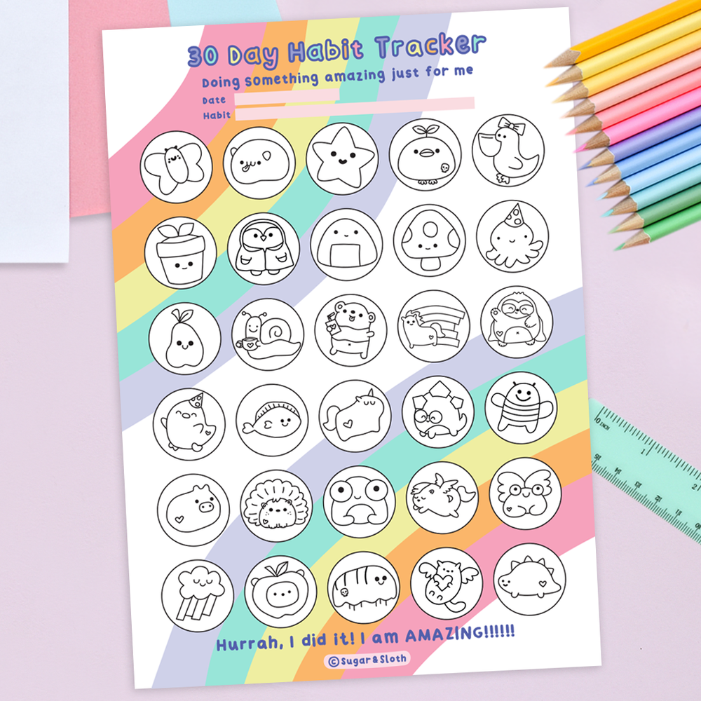 Digital Download PDF: 30 Day Habit Tracker - Colour-in Download