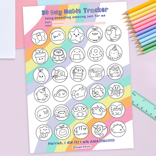 Digital Download PDF: 30 Day Habit Tracker - Colour-in Download