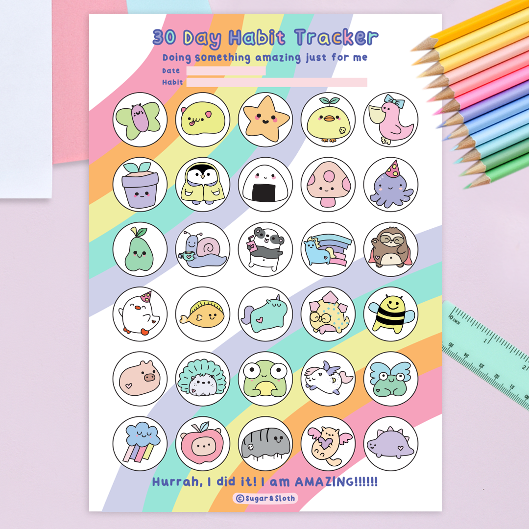 Digital Download PDF: 30 Day Habit Tracker - Colour-in Download