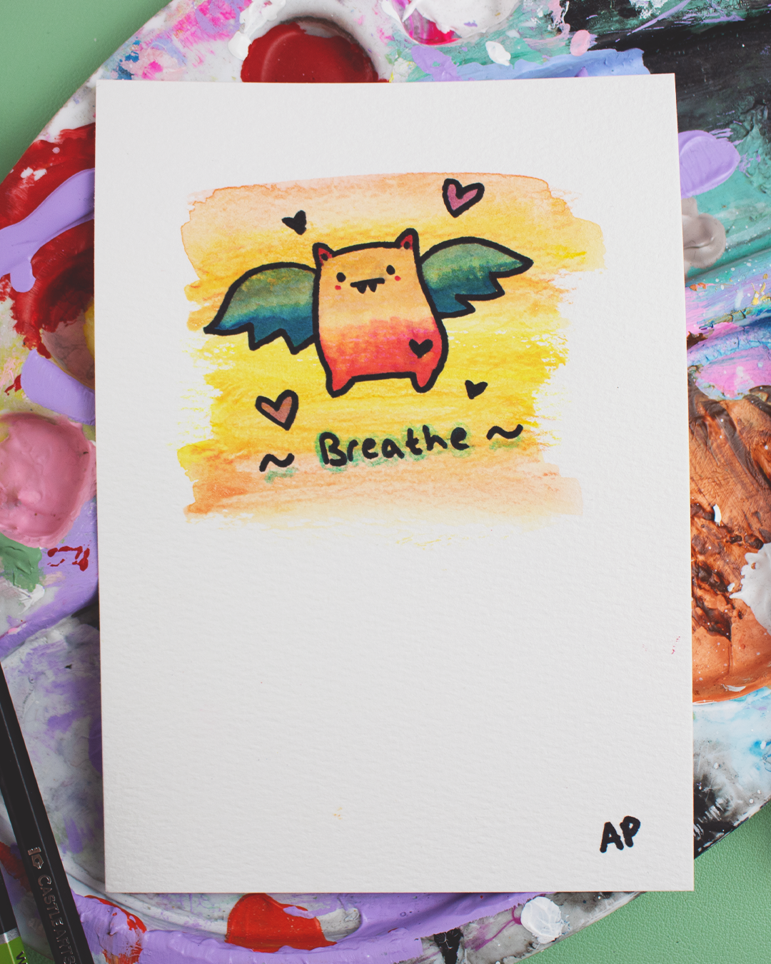Mini Manifestation 6/20: Breathe - Watercolour and Ink original artwork on A5 textured art paper