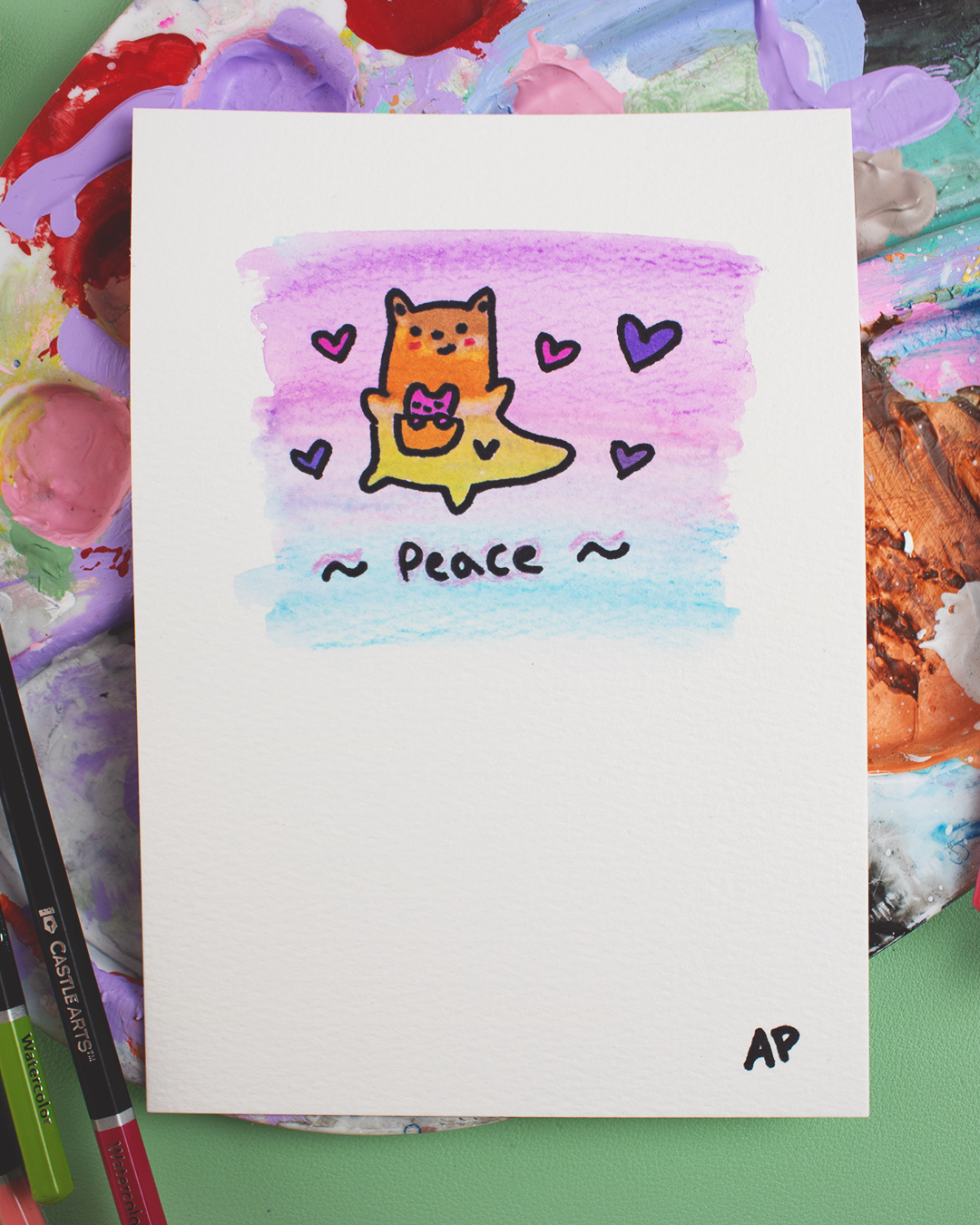 Mini Manifestation 9/20: Peace - Watercolour and Ink original artwork on A5 textured art paper
