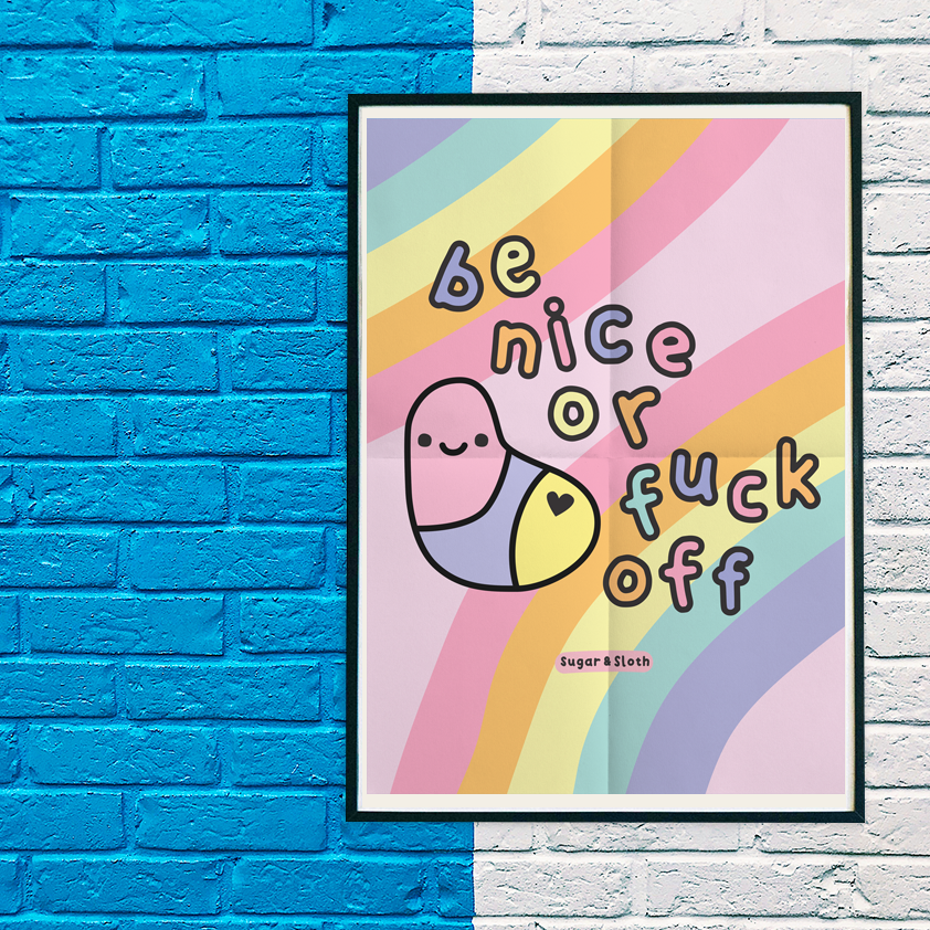 Be Nice or Fuck Off Glow Worm Glossy A3 Poster