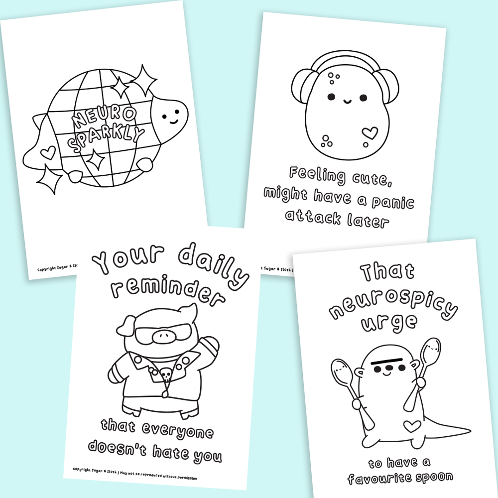 *PDF Download* My Super Cute Neurospicy Colouring Book - 20 Bold and Easy Colouring Pages - No Swear Words