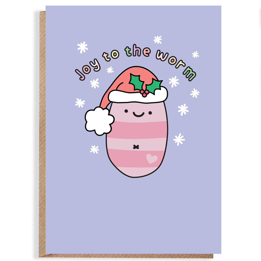 Joy To The Worm Christmas Card