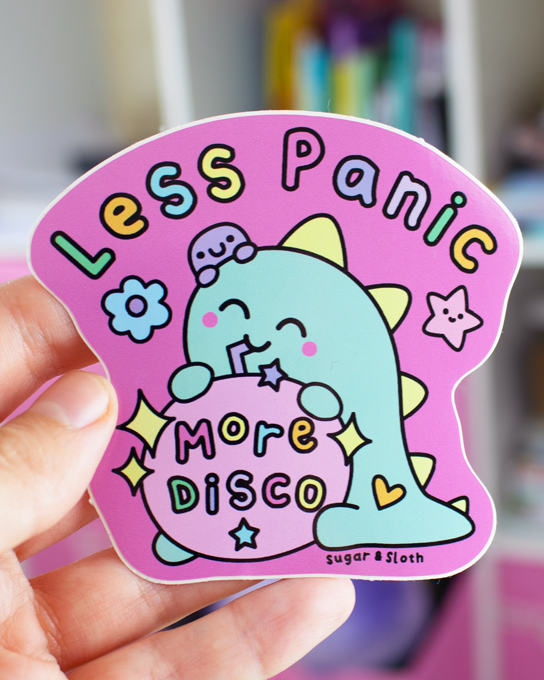 Less Panic, More Disco - Dinosaur Vinyl Sticker