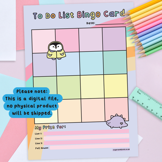 Digital Download PDF: To Do List Bingo Card