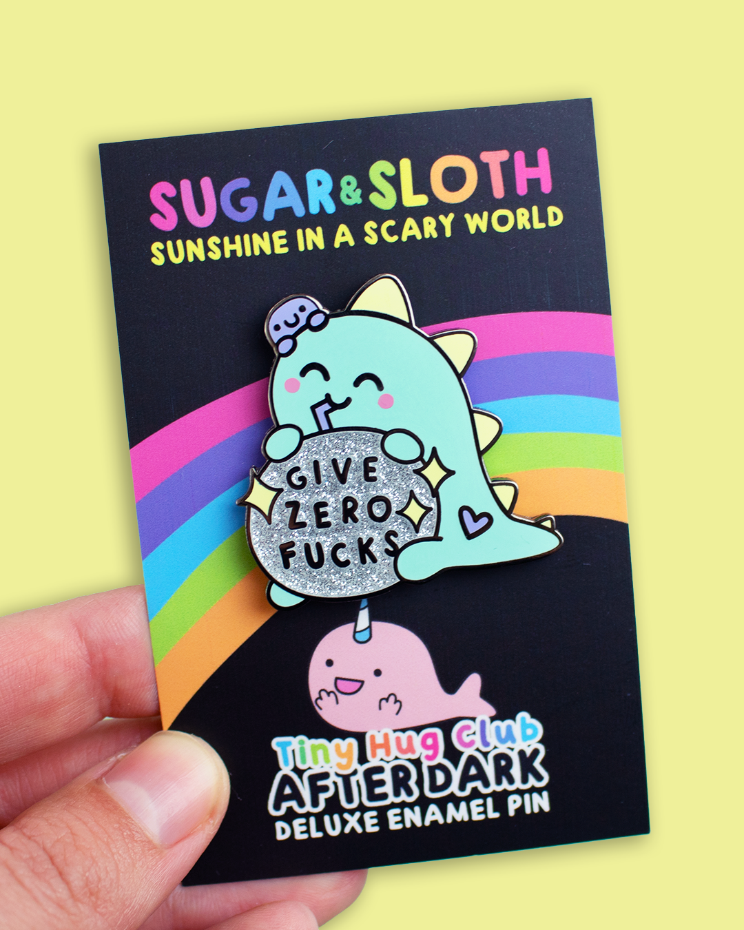 Give Zero Fucks - Dinosaur Glitter Enamel Pin