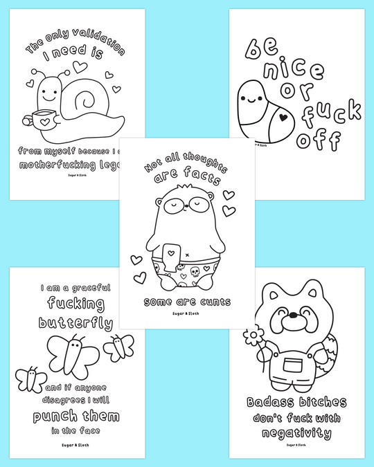 Bundle of 4 Digital PDF Colouring Books - Includes sweary and non-sweary books