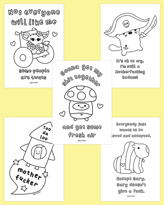 Bundle of 4 Digital PDF Colouring Books - Includes sweary and non-sweary books