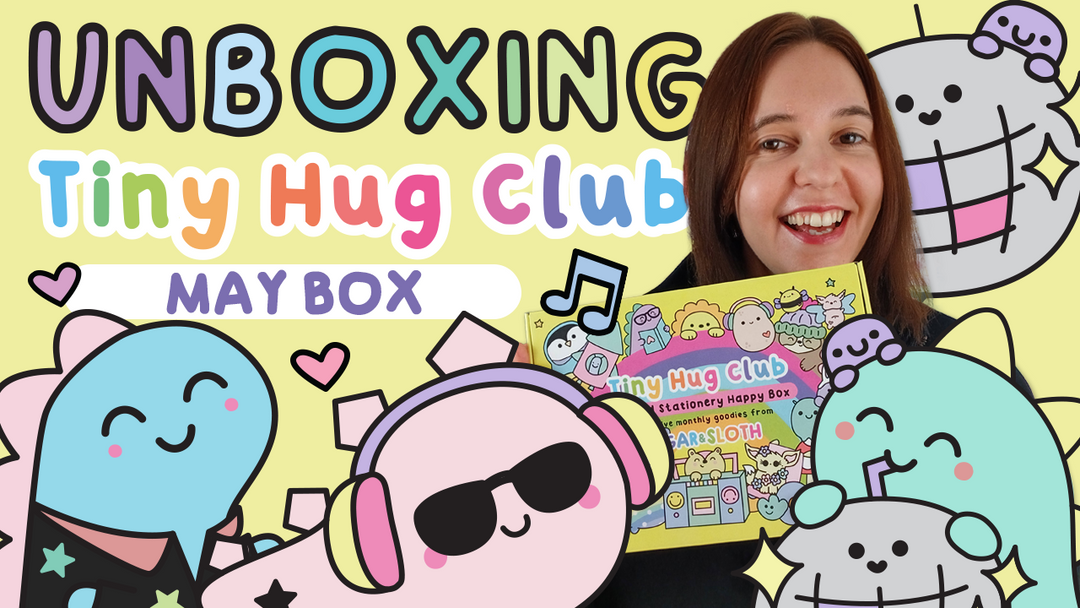 Unboxing the May Tiny Hug Club: Pin and stationery subscription box - Disco Dinosaur