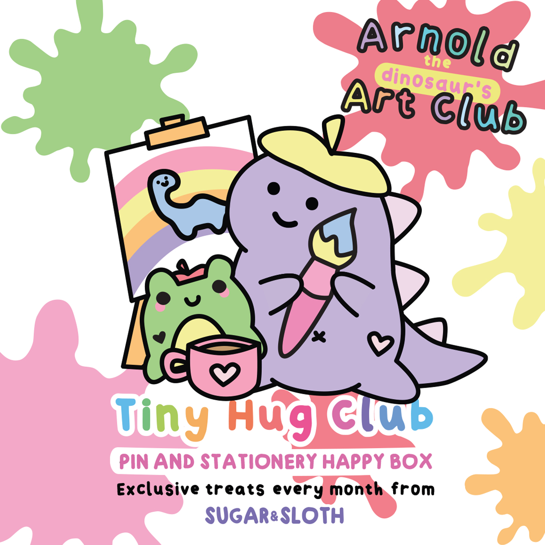 Unboxing our August Tiny Hug Club Stationery & Enamel Pin Box... Arnold the Dinosaur's Art Club!