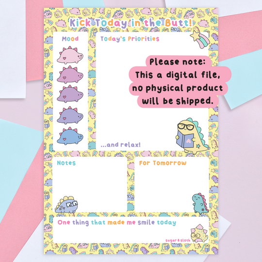 Digital Download PDF: Kick Today in the Butt - Dinosaur Day Planner