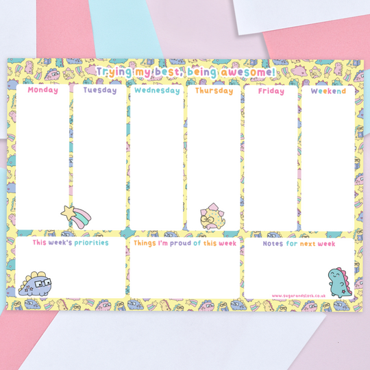 Digital Download PDF: Trying My Best, Being Awesome Dinosaur Weekly Planner