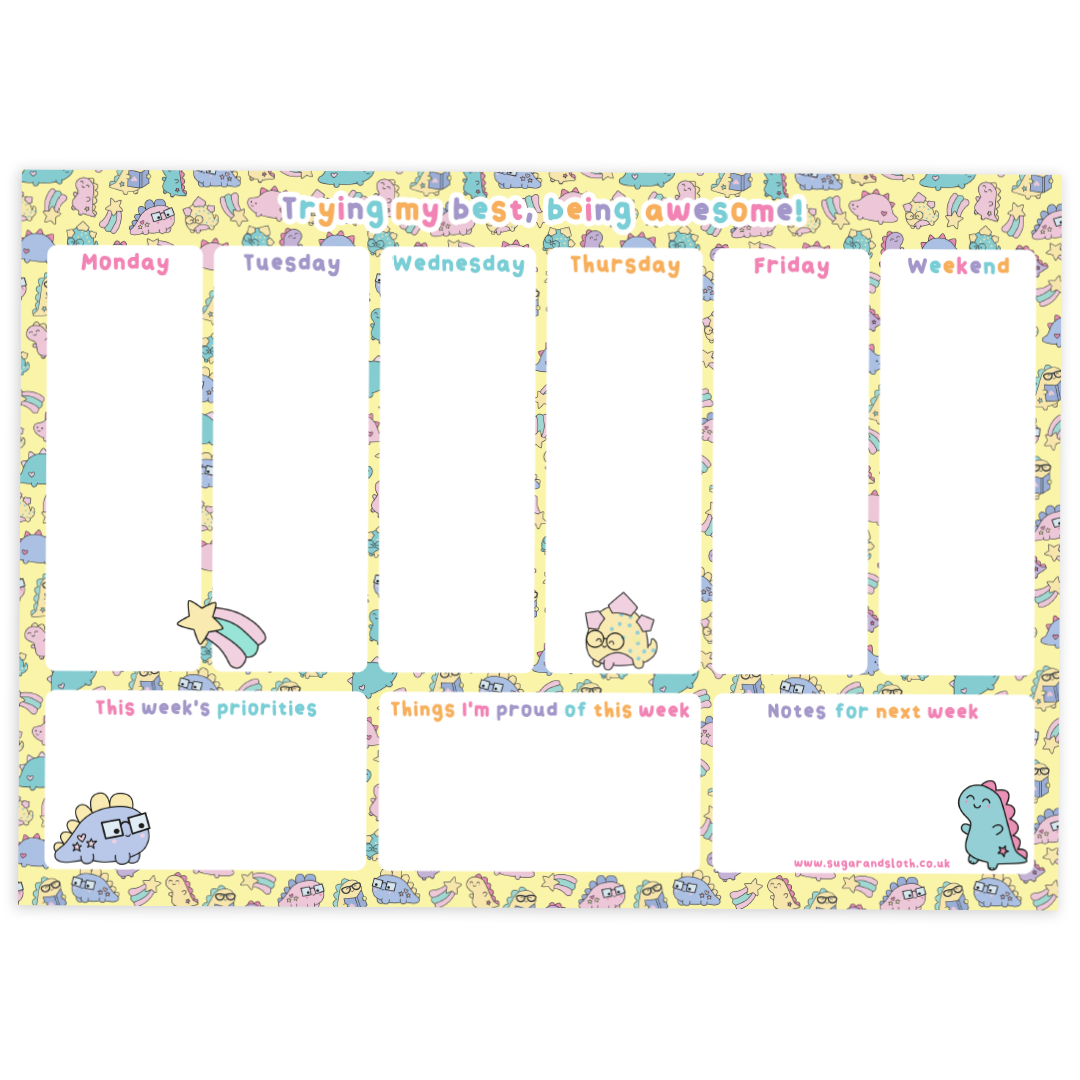 Digital Download PDF: Trying My Best, Being Awesome Dinosaur Weekly Planner