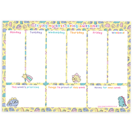 Digital Download PDF: Trying My Best, Being Awesome Dinosaur Weekly Planner