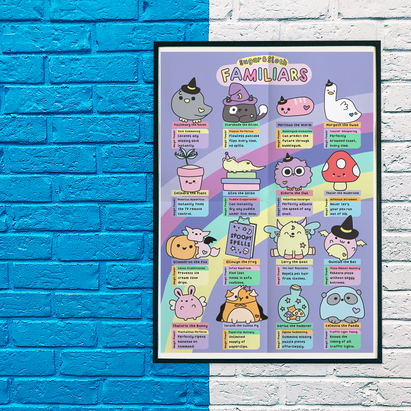 Sugar & Sloth Familiars - Glossy A3 Character Poster