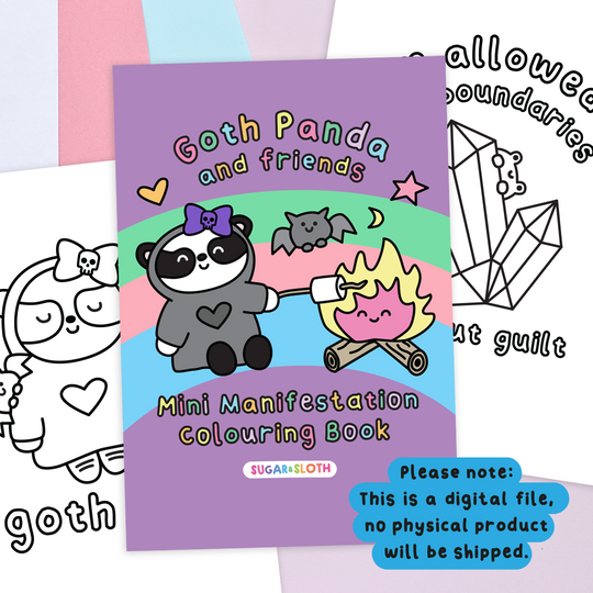 *Digital Download PDF* Goth Panda Goes Glamping, a mini collection of 10 colouring sheets