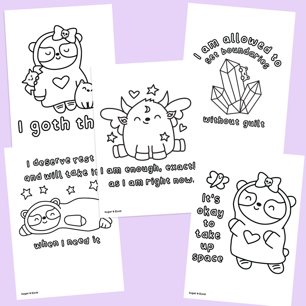 *Digital Download PDF* Goth Panda Goes Glamping, a mini collection of 10 colouring sheets