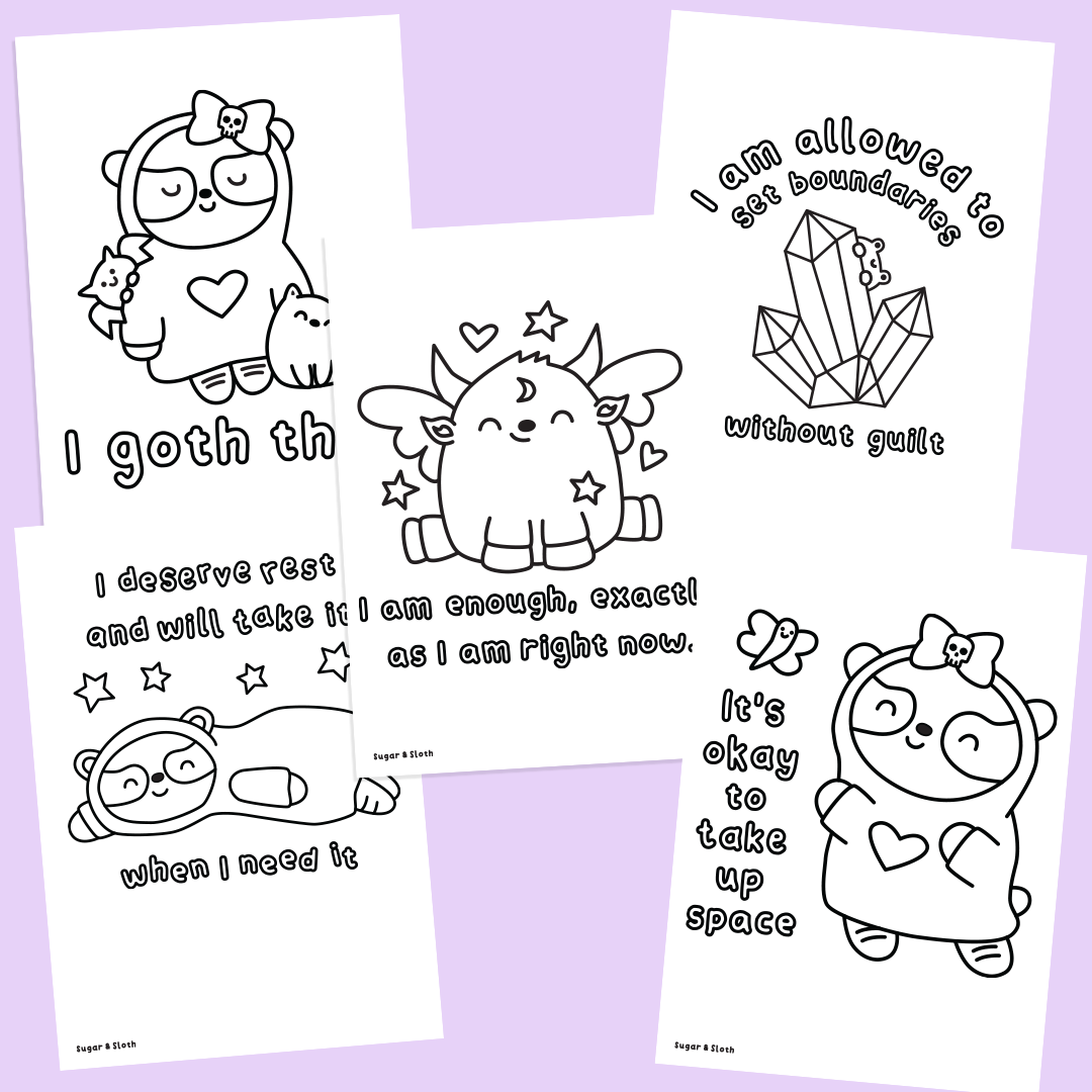 *Digital Download PDF* Goth Panda Goes Glamping, a mini collection of 10 colouring sheets