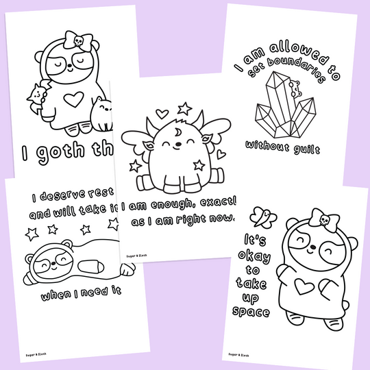 *Digital Download PDF* Goth Panda Goes Glamping, a mini collection of 10 colouring sheets