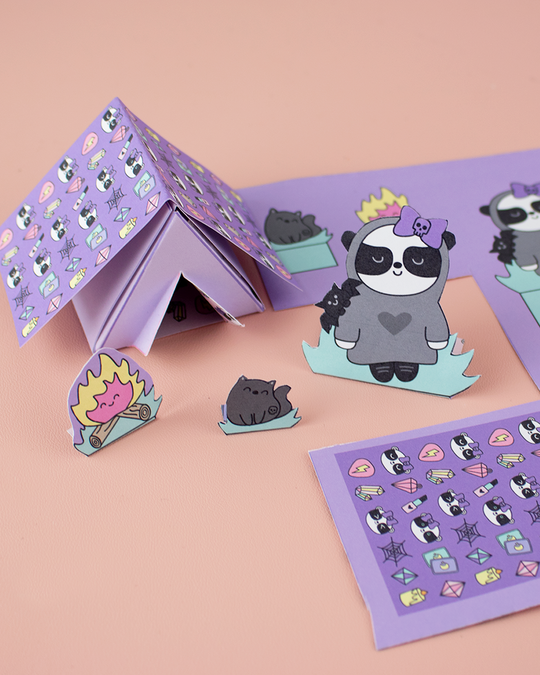 Goth Panda Goes Glamping Paper Craft Scene - Set of 2