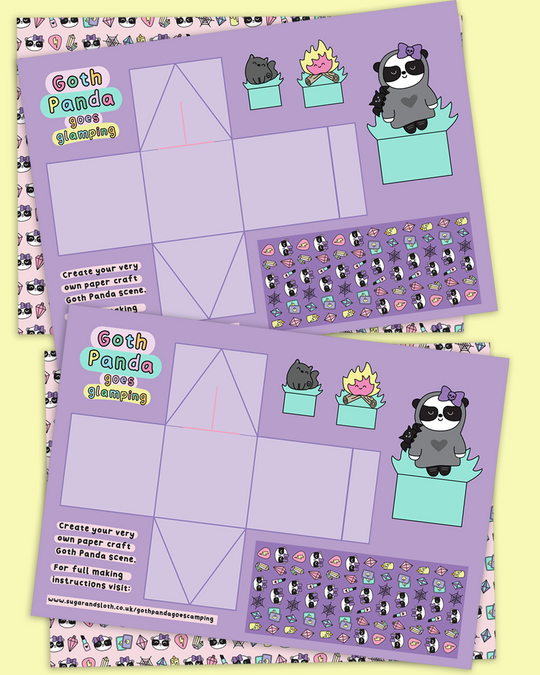 Goth Panda Goes Glamping Paper Craft Scene - Set of 2