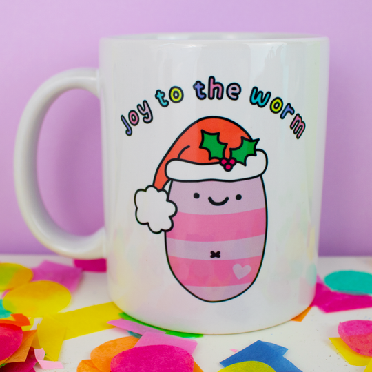 Joy to the Worm Christmas Mug and coaster gift Set 