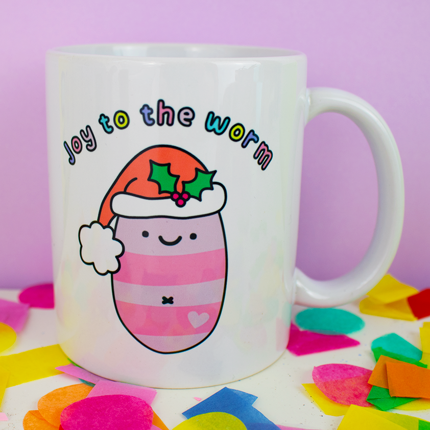 Joy to the Worm Christmas Mug and coaster gift Set 