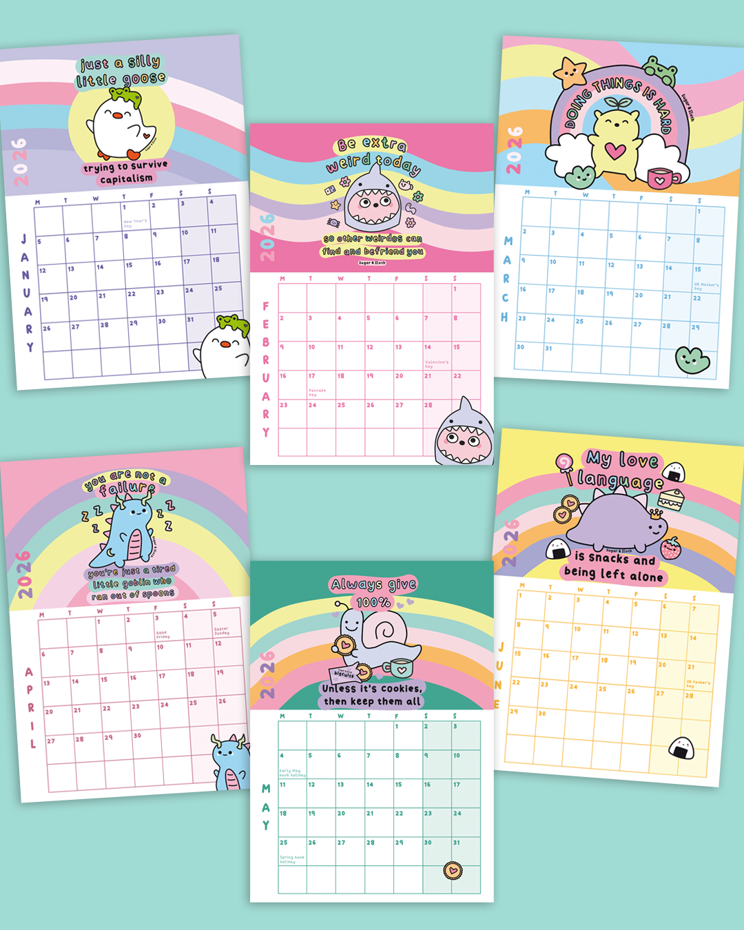*Pre-Order* The 2026 Sugar & Sloth Wall Calendar - FREE UK shipping