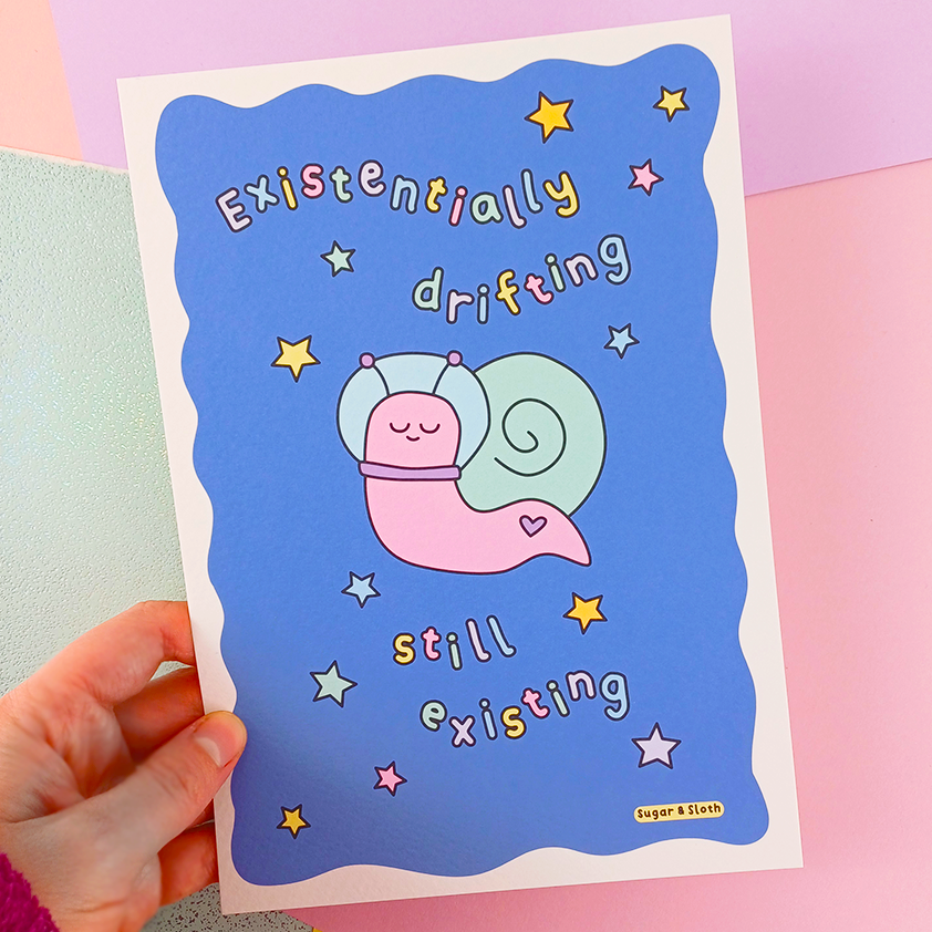 Existentially Drifting, Still Existing Snail In Space A5 Art Print – Sugar and Sloth