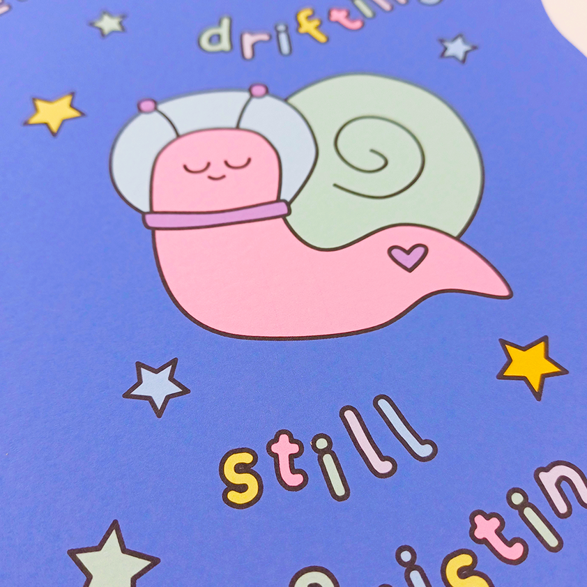 Existentially Drifting, Still Existing Snail In Space A5 Art Print
