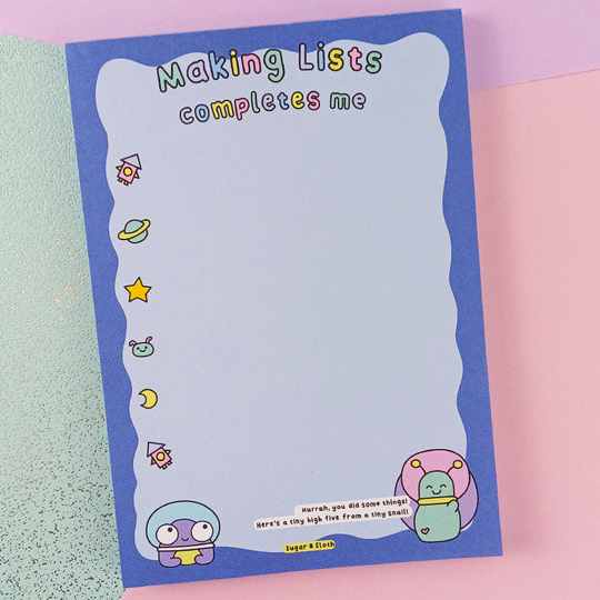 Making Lists Completes Me - Snails In Space A6 Notepad