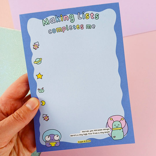 Making Lists Completes Me - Snails In Space A6 Notepad