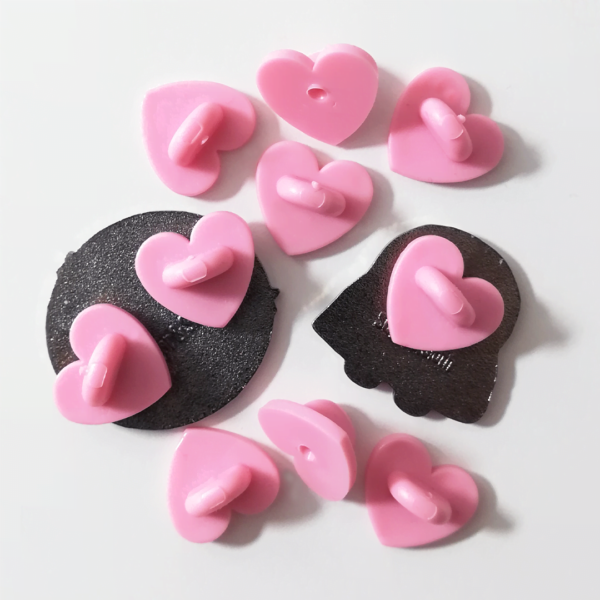 10 Pink Heart Rubber Enamel Pin Backs