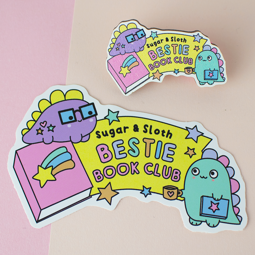 Bestie Book Club wooden eco pin and sticker set