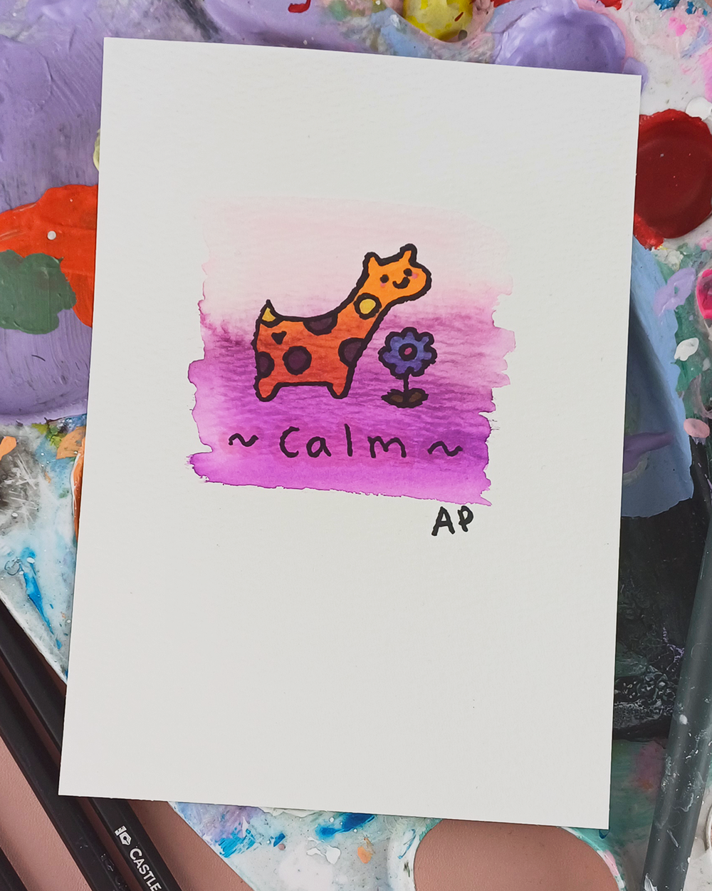 Mini Manifestation 3/6: Calm - Watercolour and Ink original artwork on A5 textured cotton art paper