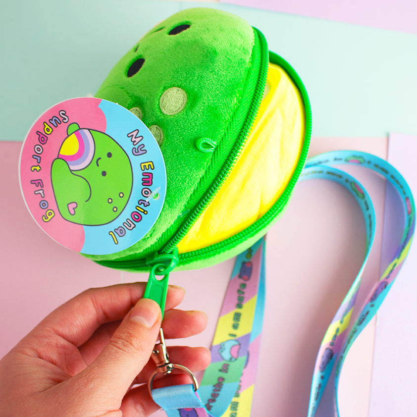 Calm: Your Emotional Support Frog Zip Plushie with Calm Cards & Lanyard. 