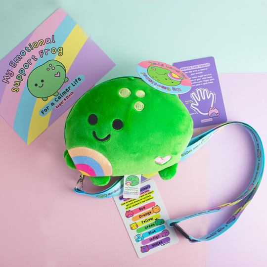 Calm: Your Emotional Support Frog Zip Plushie with Calm Cards & Lanyard. 