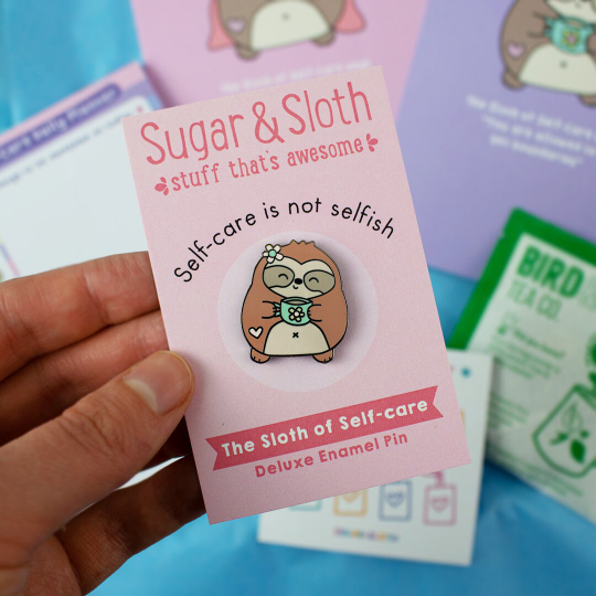 Sloth of Self-Care Drinking Tea Enamel Pin