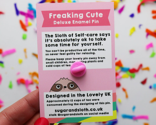 Sloth of Self-Care Drinking Tea Enamel Pin