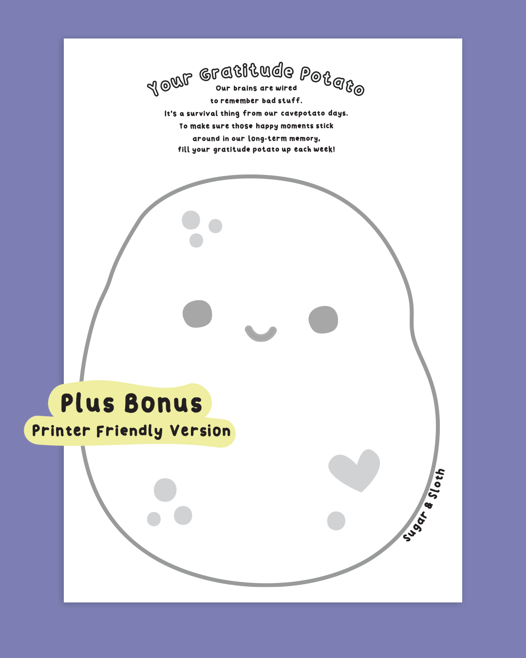 Digital Download PDF: Your Gratitude Potato Worksheet Download