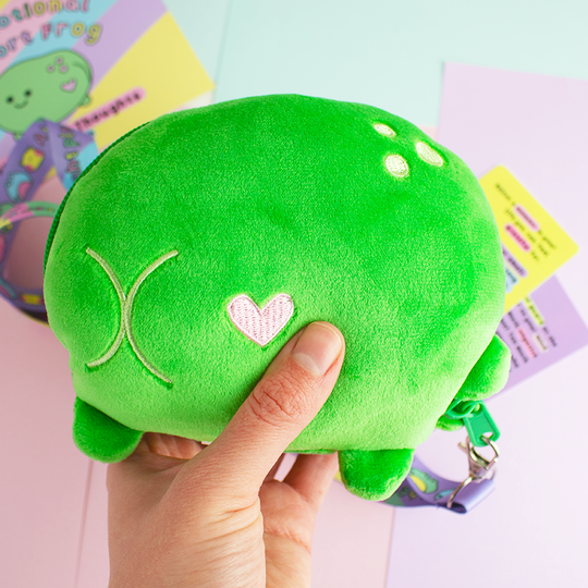 Happier Thoughts: Your Emotional Support Frog Zip Plushie with Calm Cards & Lanyard