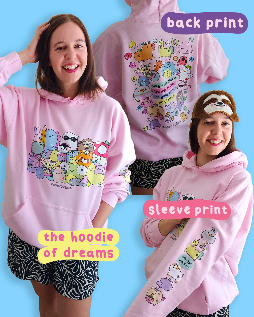 Hoodie of Dreams - Front, Back AND Sleeve Print - Candy Floss - Free UK, USA and EU Shipping