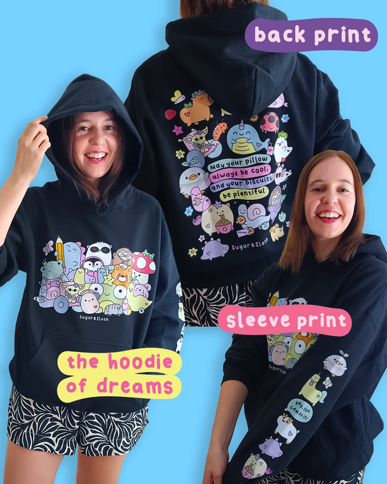 Hoodie of Dreams - Front, Back AND Sleeve Print - Midnight Black - Free UK, USA and EU Shipping