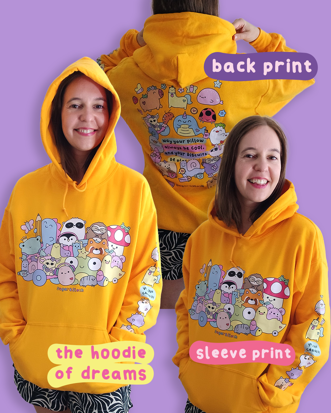 Hoodie of Dreams - Front, Back AND Sleeve Print - Mustard Yellow - Free UK, USA and EU Shipping